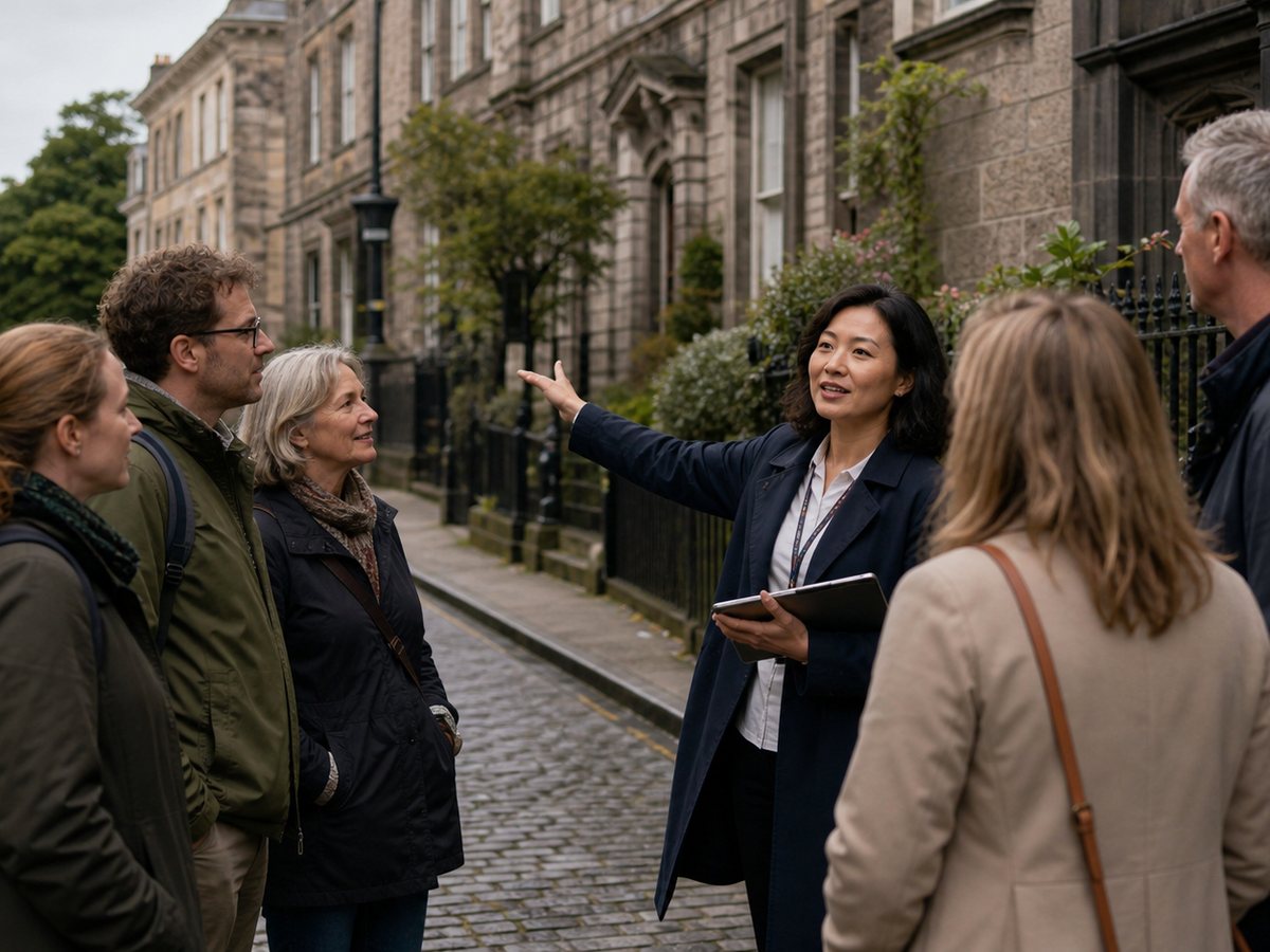 Chinese-speaking guide leading a small cultural tourism group in Ireland