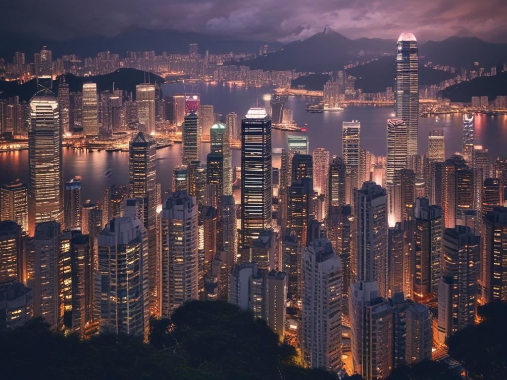 Hong Kong street and tram scene