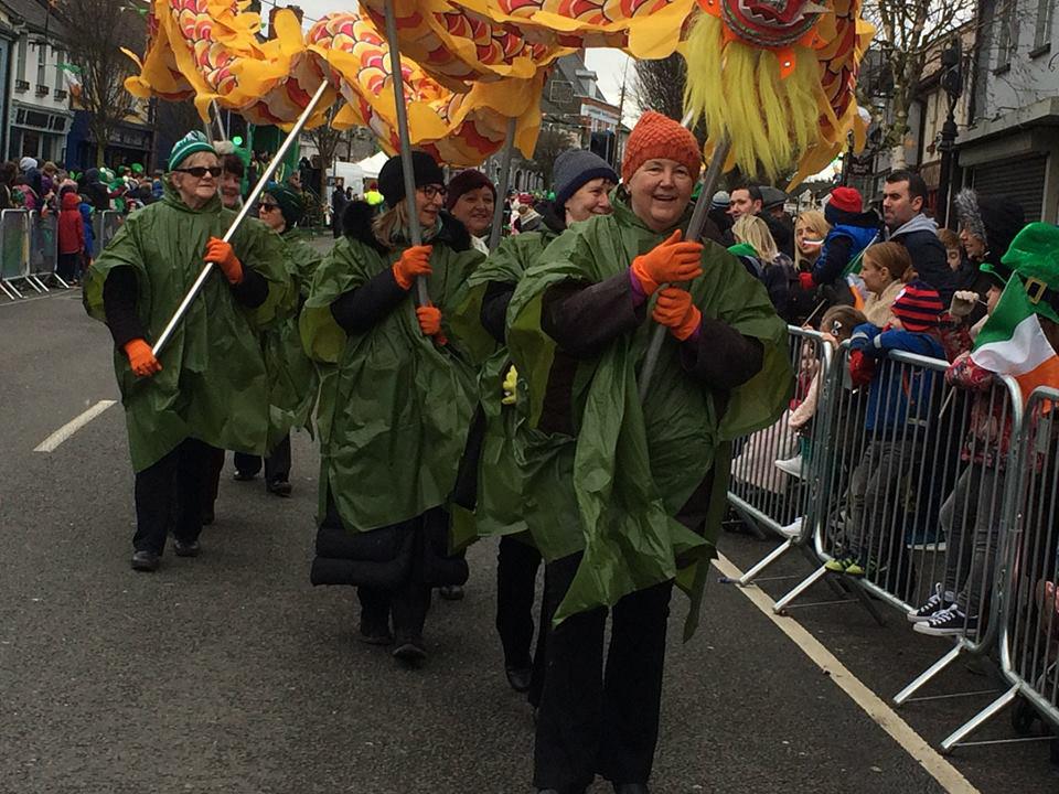 Chinese dragon dance performance at a public festival in Ireland